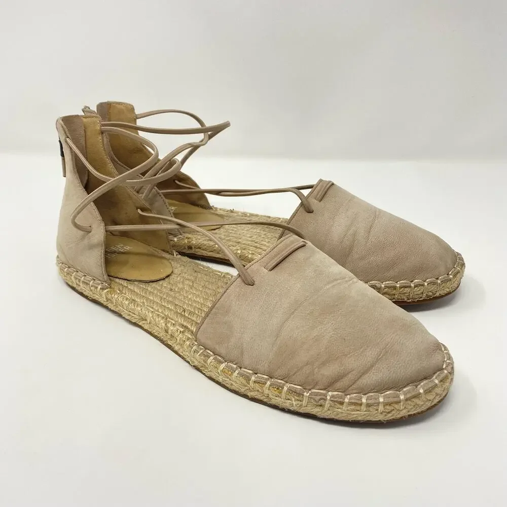 Eileen Fisher Beige Flat Elastic Zip Up Espadrilles 8.5